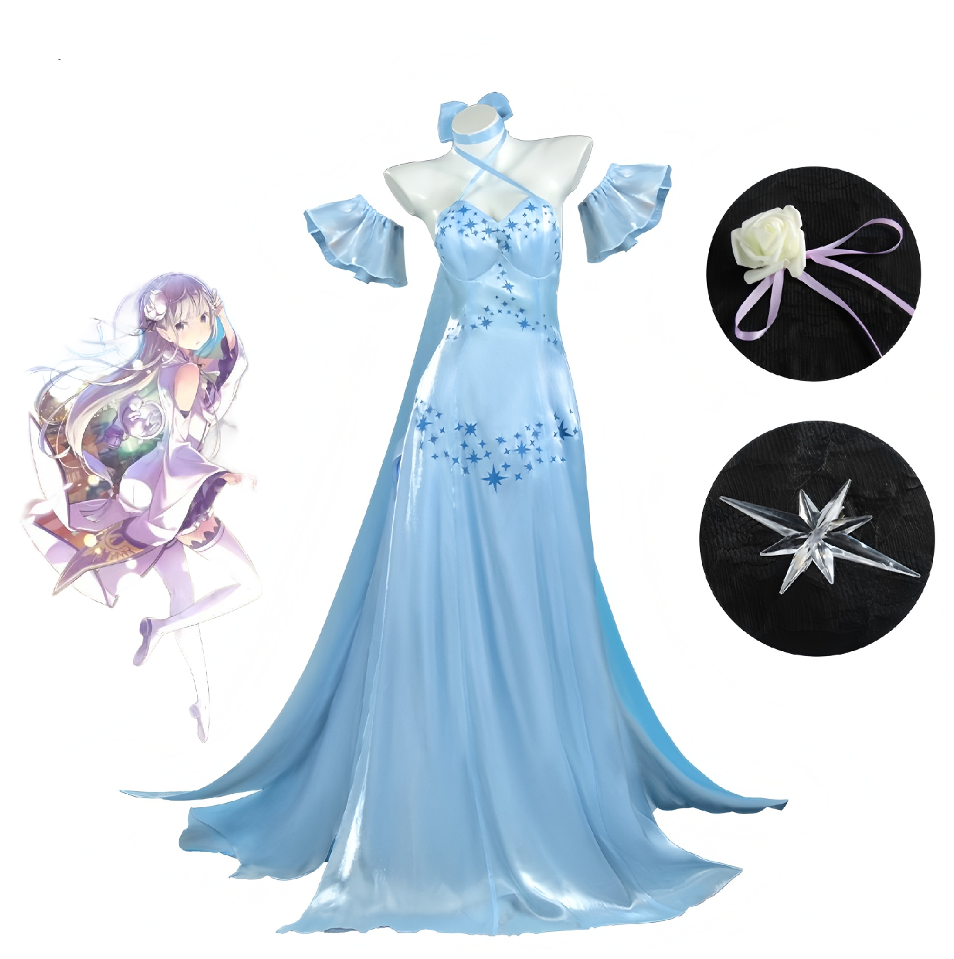 Anime Merchandise Dress - Game Re:Zero Emilia Cosplay Costume Full