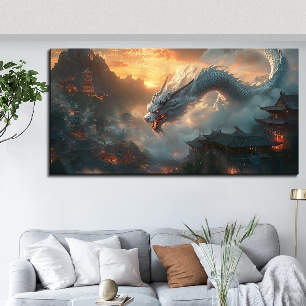 Vintage style Oriental Dragon  - Art Print Framed recension och pris