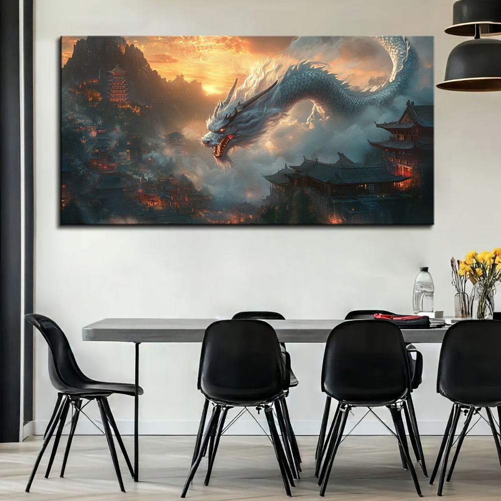 Vintage style Oriental Dragon  - Art Print Framed recension och pris