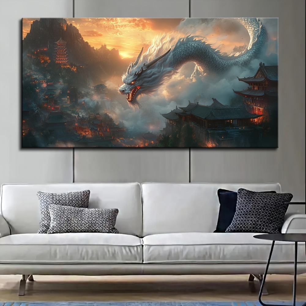 Vintage style Oriental Dragon  - Art Print Framed recension och pris